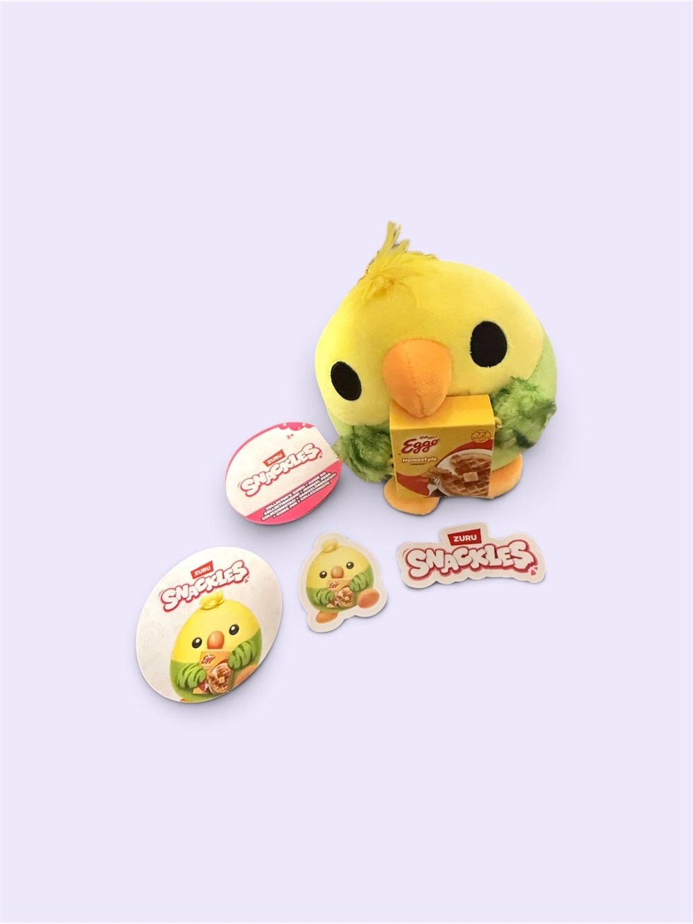 ZURU Snackles Yellow & Green Budgie Plush Toy with Collectible Stickers open box